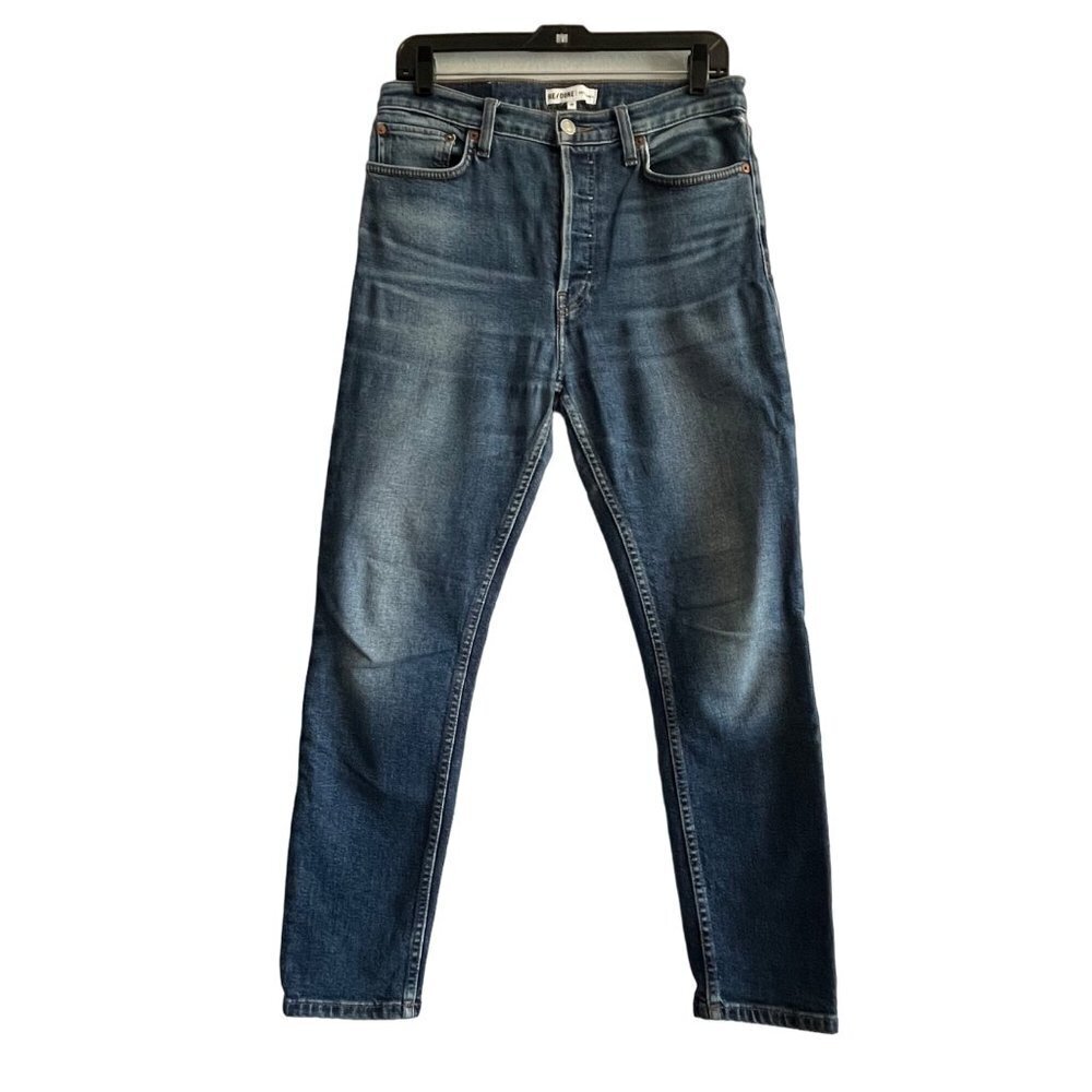 Re/Done Originals High Rise Ankle Crop Jeans Midnight Blue Size 28
